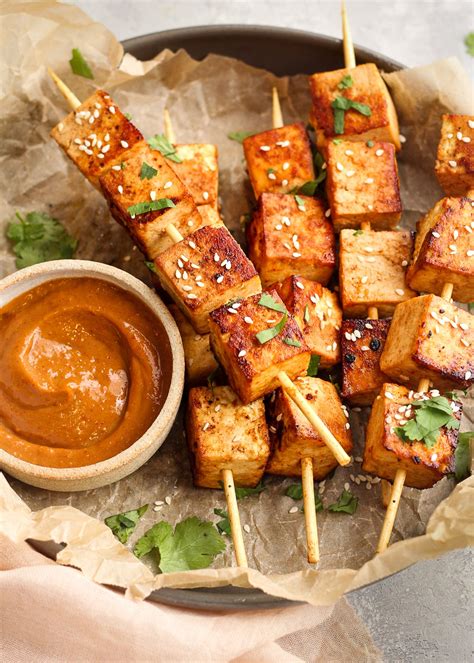 Tofu Skewers With Spicy Peanut Sauce It S All Good Vegan