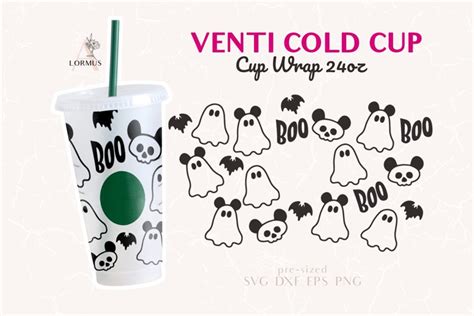 Halloween Wrap For Venti Cold Cup Mouse Ghost Full Wrap Svg