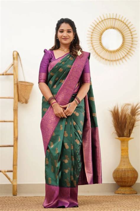 Woven Banarasi Soft Silk Saree In Green Ucchal Fashion