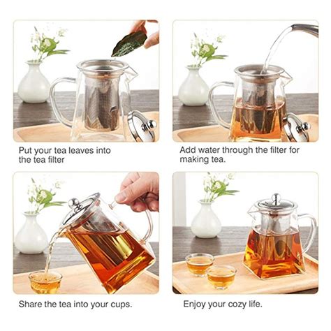 Square Glass Teapot With Infuser 600 Ml Borosilicate Tea Pot With Strainer Clear Leaf Tea Pots