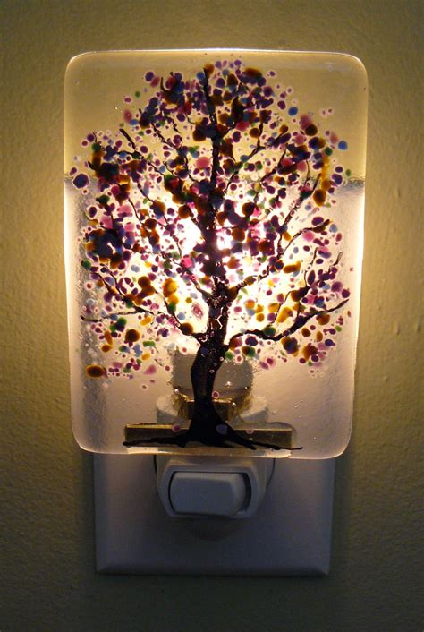 Fused Glass Purple Flowered Night Light 2500 Handmade Fused Glass Crafts And Unique Ts