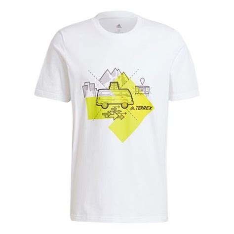 Adidas Terrex Cartoon Car Sports Outdoor Round Neck Short Sleeve White
