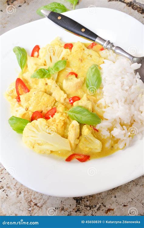 Chicken Curry With Basmati Rice And Chili Stock Image Image Of