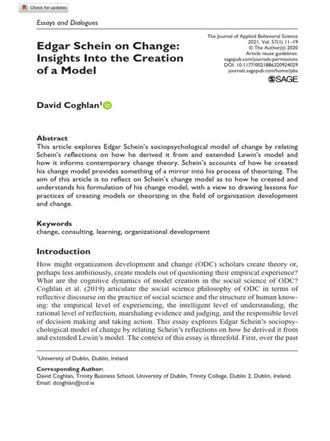 Coghlan 2020 Edgar Schein On Change Insights Into The Creation of A ...