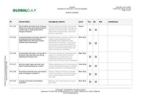 Global Gap Check List