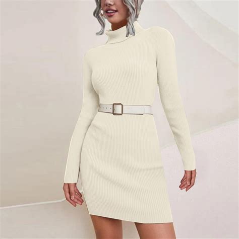 Fulijie Womens Dresses Ladies Autumn Winter Turtleneck Knitted Sweater