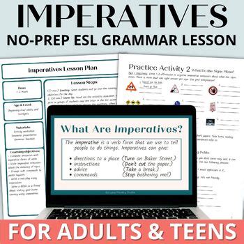 Adult ESL Imperatives English Grammar Lesson Worksheets And Activities