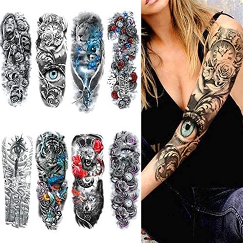 8 Hojas Full Brazo Tatuajes Temporales Feelairy Grandes Tatuajes Falso