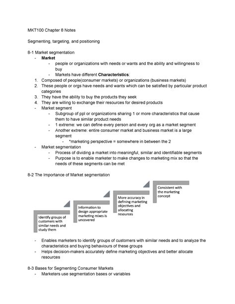 Module 7 Mkt MKT100 Chapter 8 Notes Segmenting Targeting And