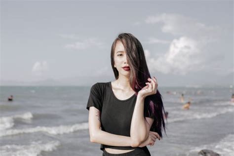 Wallpaper Model Sea Sand Photography Purple Hair Beach Fashion