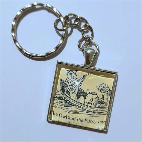 The Owl And The Pussy Cat Postage Stamp Keyring Mm Square Etsy