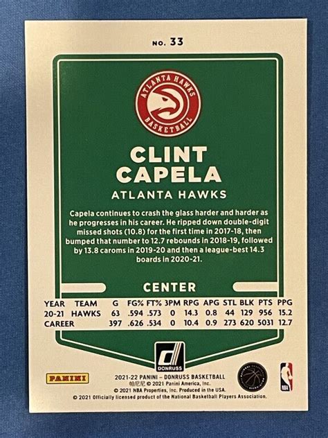 CLINT CAPELA 2021 22 Donruss Basketball Base 33 Atlanta Hawks EBay