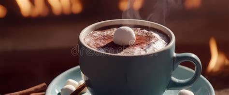 Warm Cup Of Hot Chocolate With Whipped Cream And Cinnamon Served Indoors During Winter Evenings