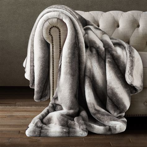 Double Sided Striped Faux Fur Throw Blanket Eikei