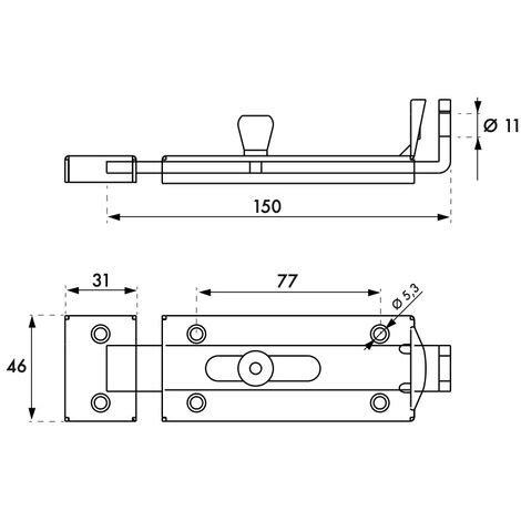 Verrou porte cadenas longueur 150mm pêne plat coulissant gâche en