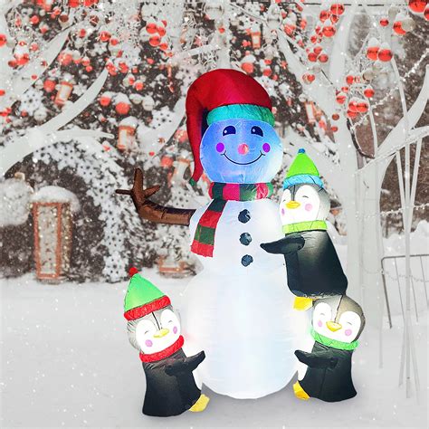 Christmas Inflatable Snowman and Penguins with Colorful Rotating Led ...