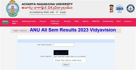 ANU 1st Sem Results 2023 Vidyavision Link UG PG Degree Marks