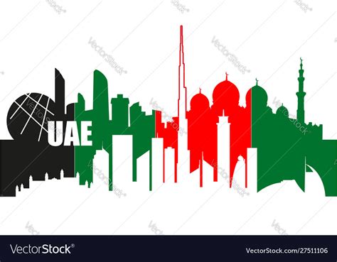 Uae cityscapes contours in natinal flag colors Vector Image