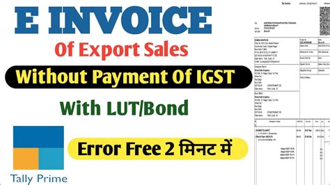 How To Generate E Invoice Of Export Sale In Tally Prime Export Sale Ka