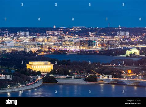 Aerial View Of Washington Dc Cityscape From Arlington Virginia Usa