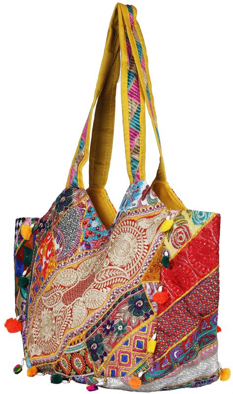 Multicolor Shoulder Bag From Kutch With Floral Embroidery Exotic