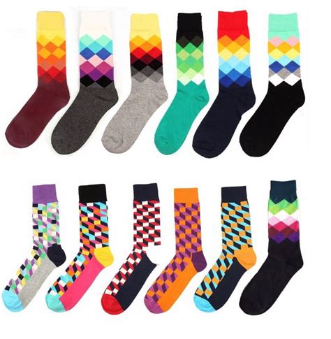 2017 High Quality Brand Happy Socks British Style Plaid Socks Gradient