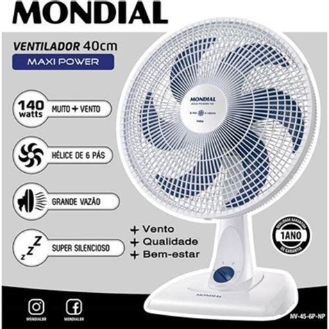 Ventilador De Mesa 140w Mondial 40cm 6 Pás Nv 45 220v Parcelamento