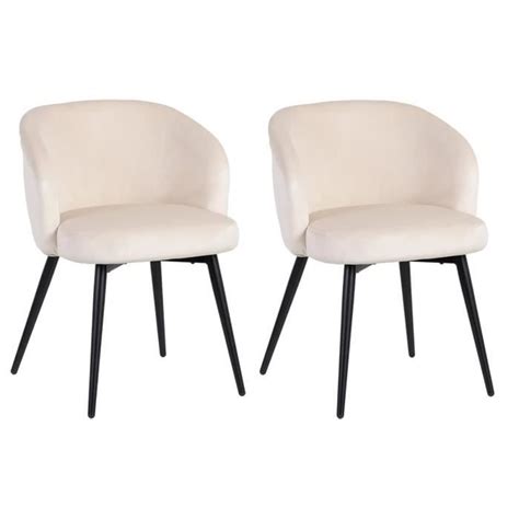 DOLCE Lot de 2 Chaises Velours Beige Piètement Métal Noir Cdiscount