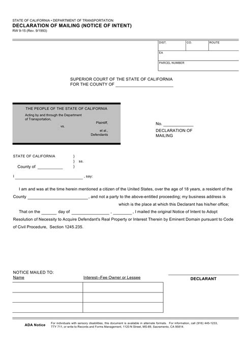 Form Rw9 15 Download Fillable Pdf Or Fill Online Declaration Of Mailing