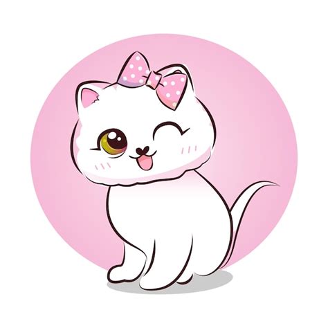 Lindo gatito rosa dulce en estilo de dibujos animados ilustración