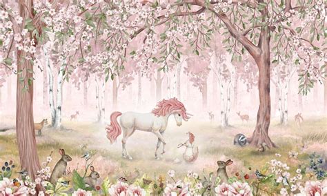 Fototapete Unicorn Forest Pink Fototapete