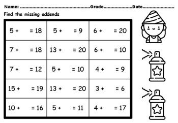 Birthday Math Worksheets Missing Addends Up To Addition Subtraction