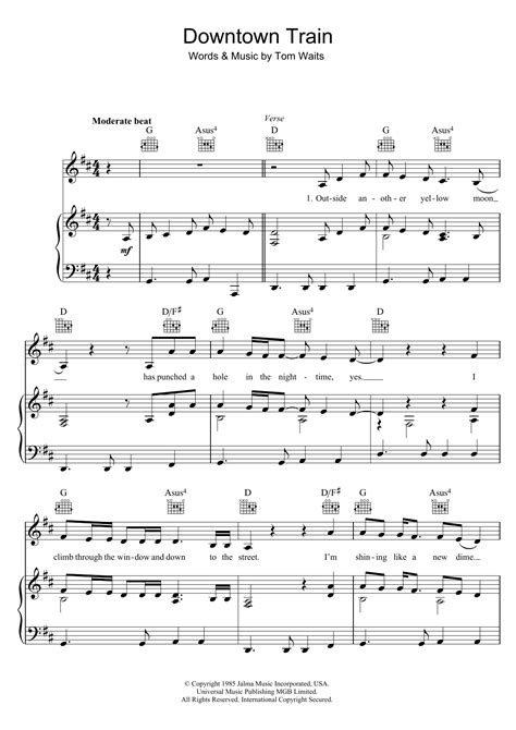 Tom Waits Downtown Train Sheet Music For Piano Chords Lyrics Download Pdf 109147