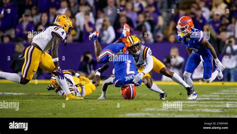 November 11 2023 Florida Gators Running Back Trevor Etienne 7 Gets Upended During The Game