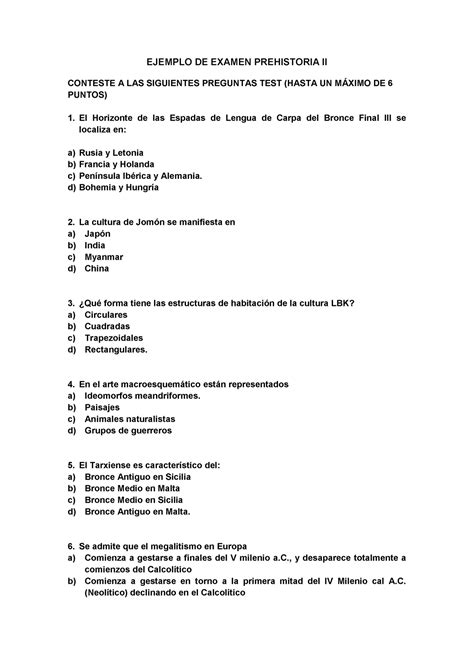 Ejemplo De Examen Prehistoria Ii Las Sociedades Metalurgicas Ejemplo