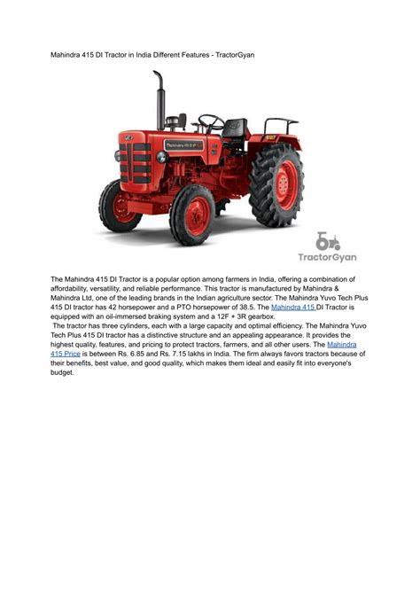 Ppt Mahindra 415 Di Tractor In India Different Features Tractorgyan