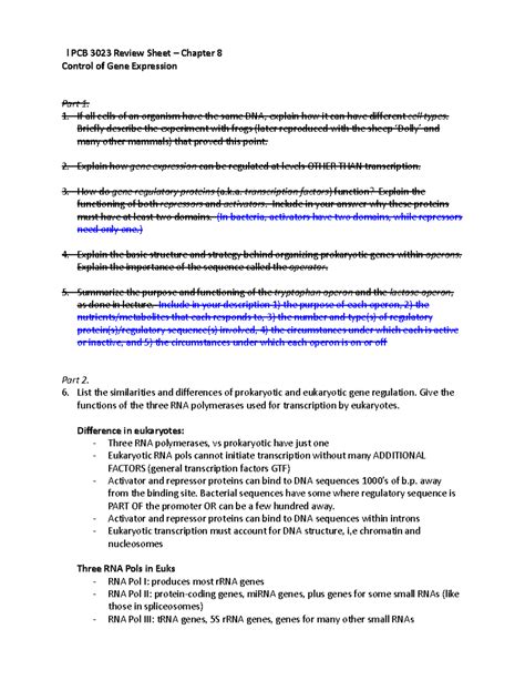 Copy Of Exam 3 Review Cell Bio L PCB 3023 Review Sheet Chapter 8