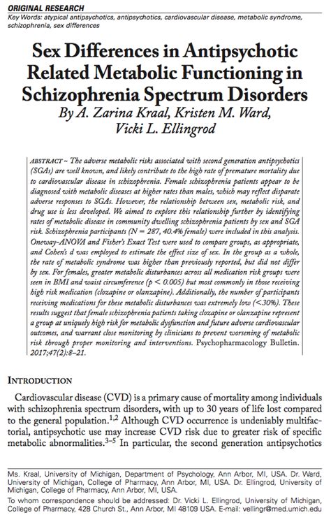 Sex Differences In Antipsychotic Related Metabolic Functioning In Schizophrenia Spectrum