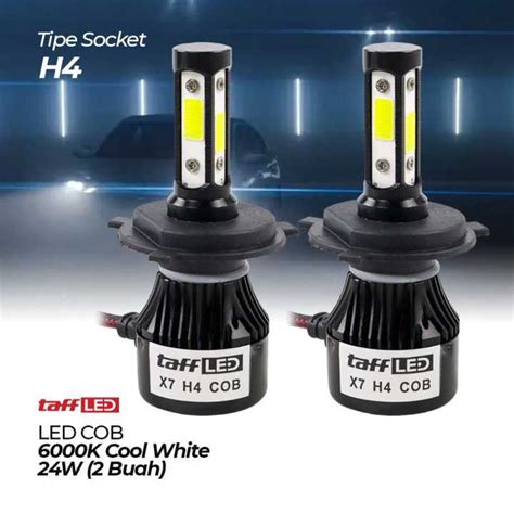 TaffLED Lampu Depan Mobil LED COB Headlight H4 Cool White 2 PCS Lampu