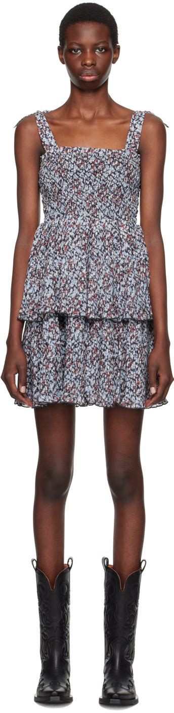 Ganni Blue Floral Minidress Ssense