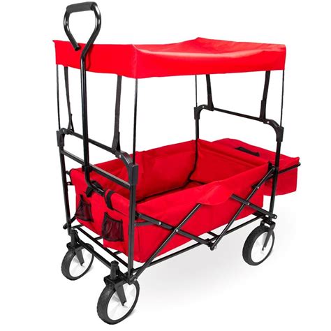 Collapsible Utility Wagon with Canopy, Red | SWAG-101