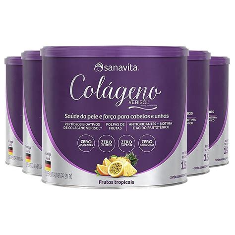 Kit 5 Colágeno Verisol Sanavita Frutas Tropicais 150g Edin