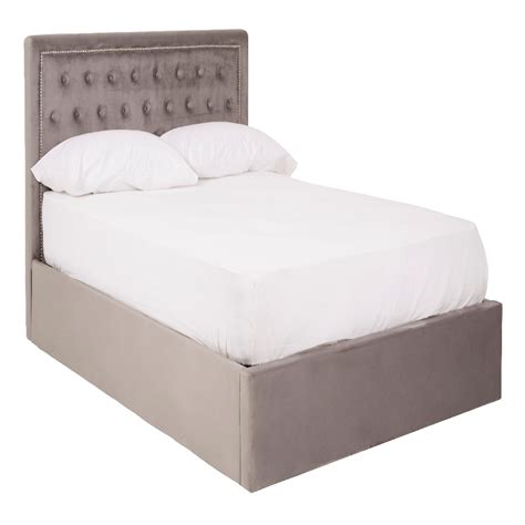 Olivia Dark Grey Velvet Double Ottoman Bed Curated Comforts