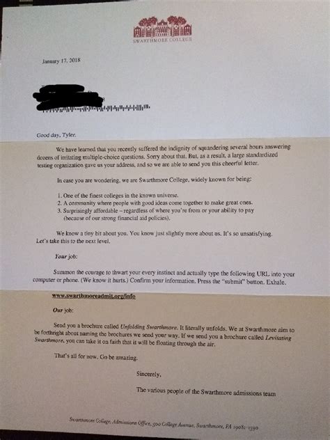 The Swarthmore College interest letter : r/iamverysmart