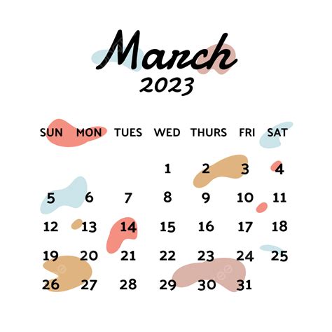 Marzo 2023 Calendario Clipart Vector PNG 2023 Calendario Marzo PNG