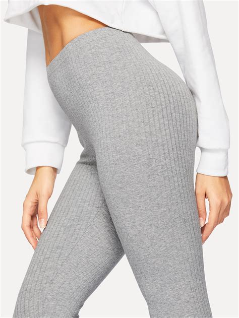 Ribbed Knit Solid Leggings Shein