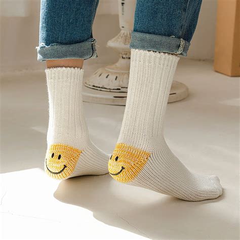 Heel Smile Face Crew Socks Cute Smiley Face Socks Neutral Etsy