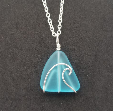 Handmade In Hawaii Wire Wrapped Ocean Wave Blue Sea Glass Etsy