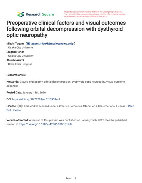 Pdf Preoperative Clinical Factors And Visual Outcomes Following