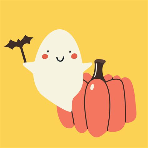 Halloween Cute Ghost And Pumpkin Vector Hand Drawn Illustration